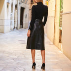 Damen Elegantes Oberteil mit Puffärmeln und Hochwertigem Kunstlederrock R&B