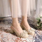 Damen Slingback-Pumps mit dekorativem Schleifenakzent und komfortablem Blockabsatz R&B