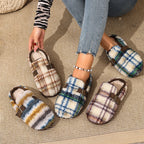 Damen Warme Hausschuhe mit Karomuster und bequemer Sohle R&B