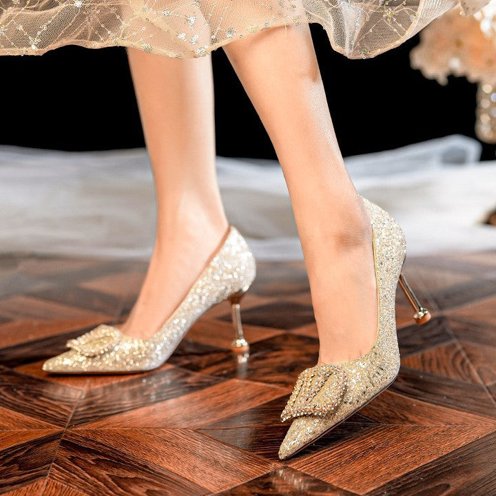 Damen Glamouröse High Heels mit funkelndem Strassdetail und raffinierter Schleifenverzierung R&B