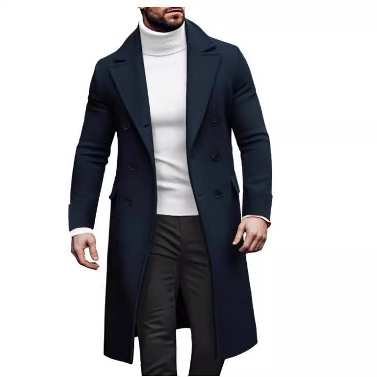 Herren eleganter Doppelmantel mit breitem Revers und praktischen Taschen R&B
