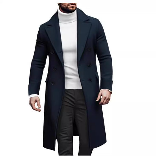Herren eleganter Doppelmantel mit breitem Revers und praktischen Taschen R&B