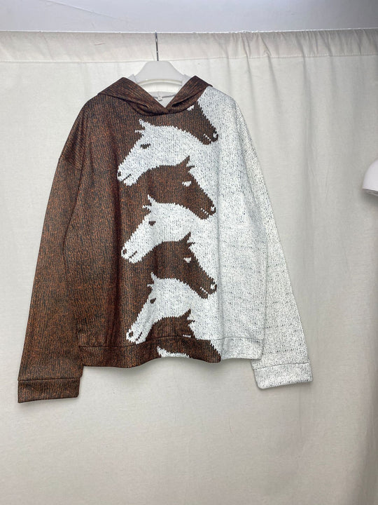 Damen Gemütlicher Hoodie mit Pferdemotiv R&B