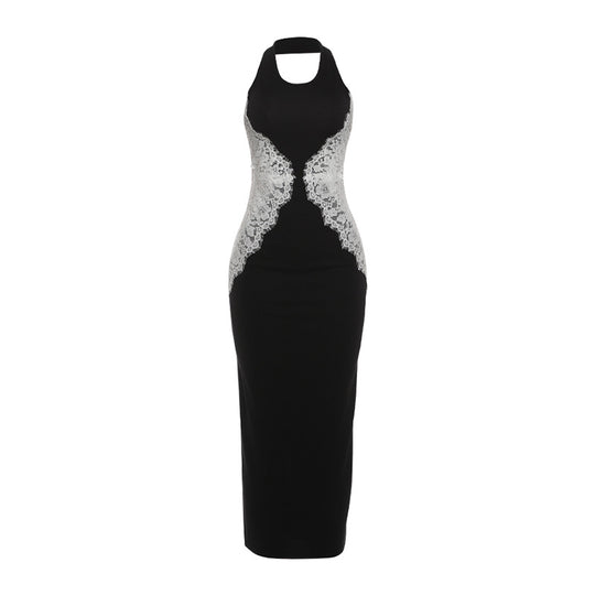 Damen Elegantes Spitzen-Maxikleid mit tiefem Schlüssel-Ausschnitt und figurformendem Design R&B