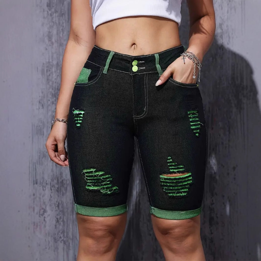 Damen Jeansshorts mit kreativen Cut-Outs und trendiger Waschung R&B