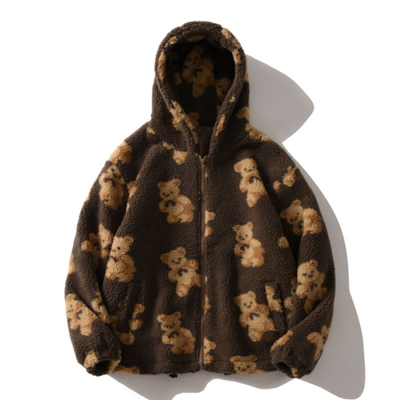 Damen Teddy-Fleecejacke mit Kapuze und großen Taschen R&B
