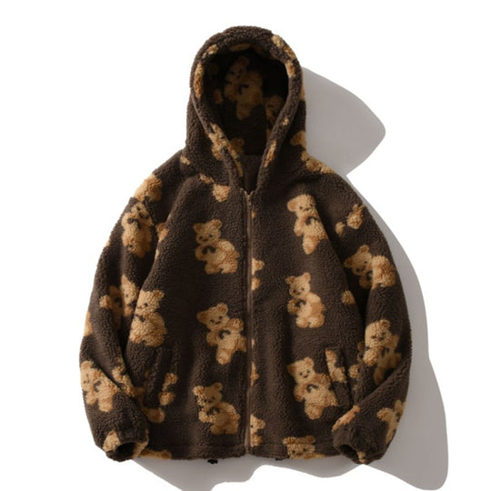 Damen Teddy-Fleecejacke mit Kapuze und großen Taschen R&B