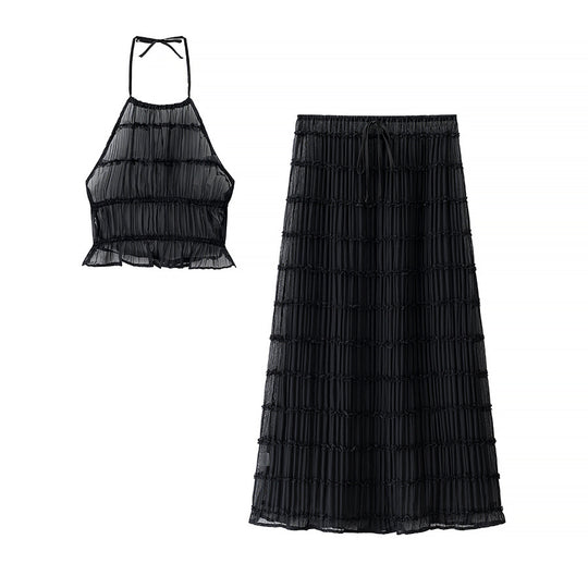 Damen Set aus Rüschenshirt und Maxirock R&B