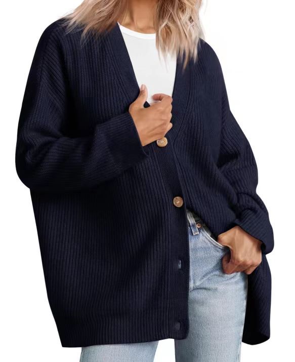 R&B | Cardigan - Damen Herbst gestreifter Knopf-gefüllter Strick-Cardigan