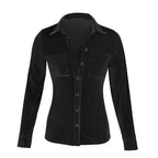 Damen Satinbluse mit verführerischem V-Ausschnitt und praktischen Brusttaschen R&B