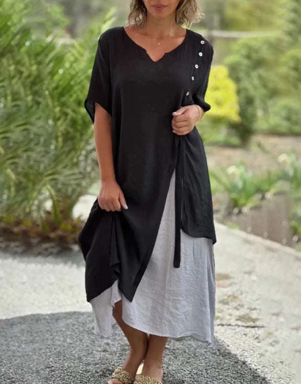 Damen Strandkleid mit asymmetrischem Schnitt und eleganten Knopfdetails Heidi-Mode