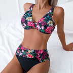 Damen Hochtailliertes Bikini-Set mit modischem Floral-Muster R&B