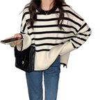 Damen gemütlicher Strickpullover mit Streifen R&B