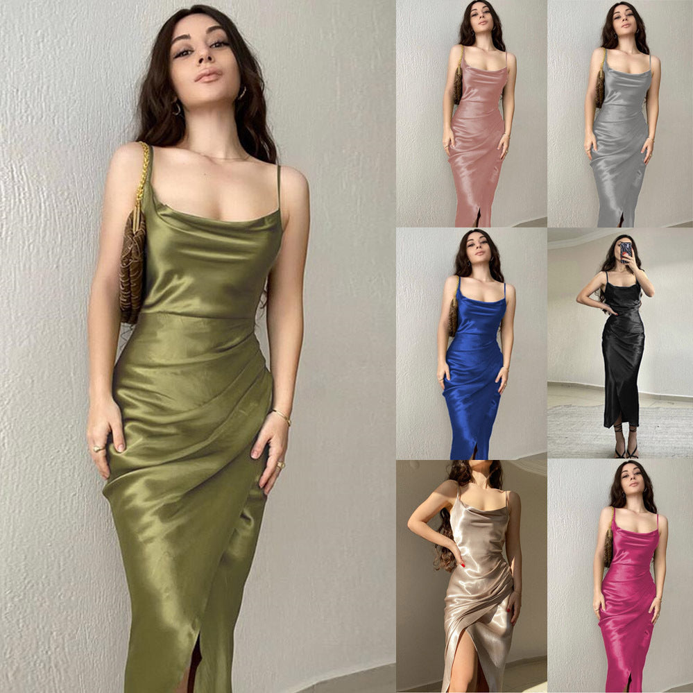 Damen Elegantes Maxikleid mit raffiniertem Wickelschnitt und schmalen Spaghettiträgern R&B
