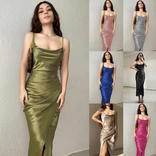 Damen Elegantes Maxikleid mit raffiniertem Wickelschnitt und schmalen Spaghettiträgern R&B