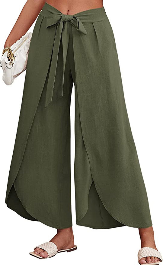 Damen Weite Sommerhose aus leichtem, atmungsaktivem Stoff mit Bindegürtel R&B