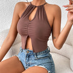 Damen Crop Top mit Schlitz und Raffung R&B