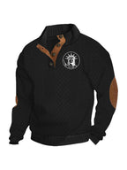 Herren nan Heritage-Strukturpullover mit Stehkragen Lederimitat-Besatz Ellenbogen-Patches und Halbknopfleiste R&B