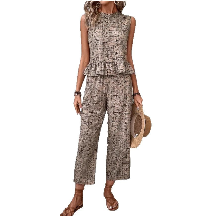 Damen zwei-teiliges Set mit peplum Oberteil und weit geschnittenen Hosen R&B