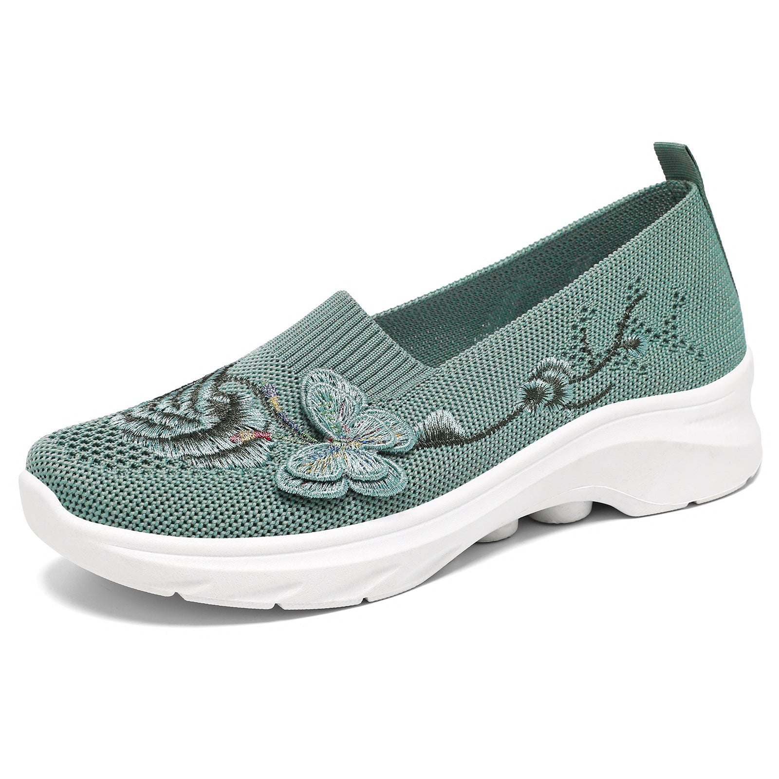 Damen Bequeme Slip-On Sneakers mit Blumenstickerei