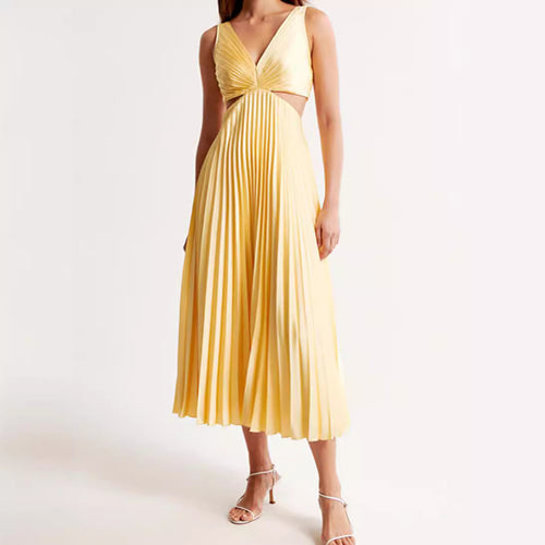 Damen nan plissiertes Midikleid mit gedrehter Bustierpartie und seitlichen Cut-Outs R&B