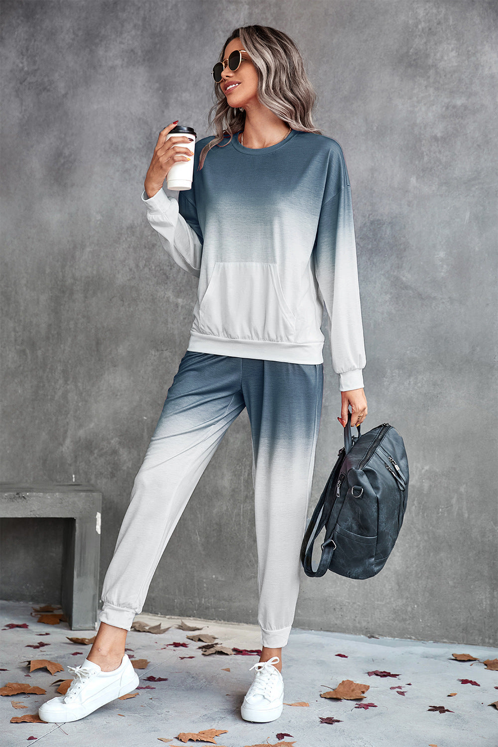 Damen Freizeit-Loungewear-Set mit modernem Ombre-Design und praktischen Taschen R&B