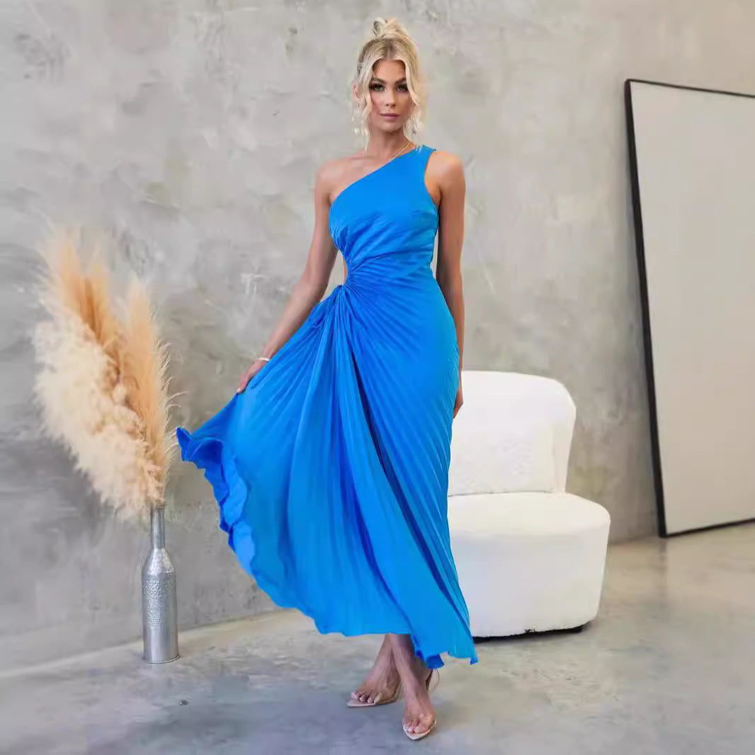 Damen Maxikleid mit Raffiniertem Faltenwurf und Asymmetrischem Design R&B