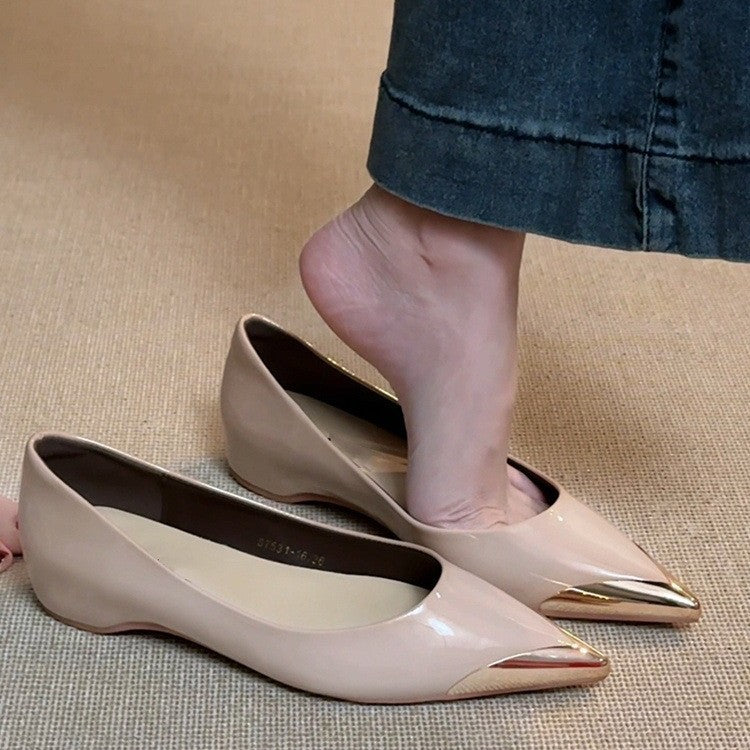 Damen spitze Ballerinas mit glänzendem Obermaterial und feinem Akzent R&B