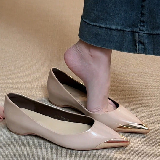 Damen spitze Ballerinas mit glänzendem Obermaterial und feinem Akzent R&B