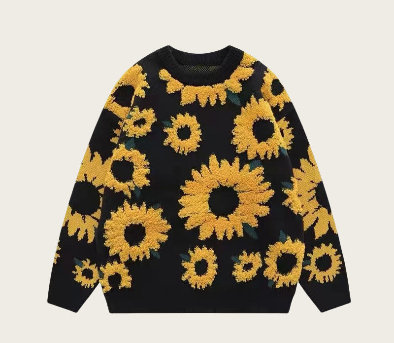 Damen Grobstrickpullover mit floralen Applikationen R&B