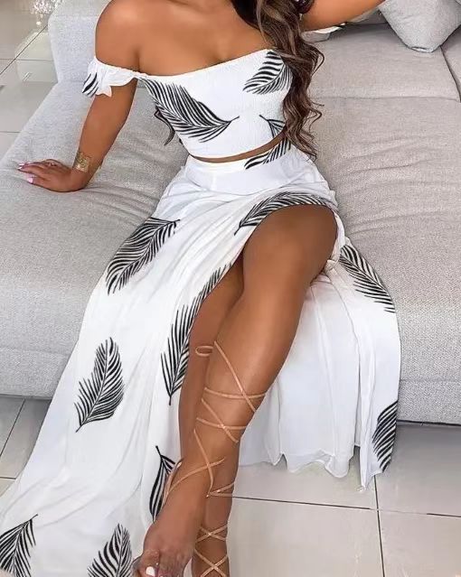 Damen Maxirock mit floralem Design und hohem Schlitz R&B