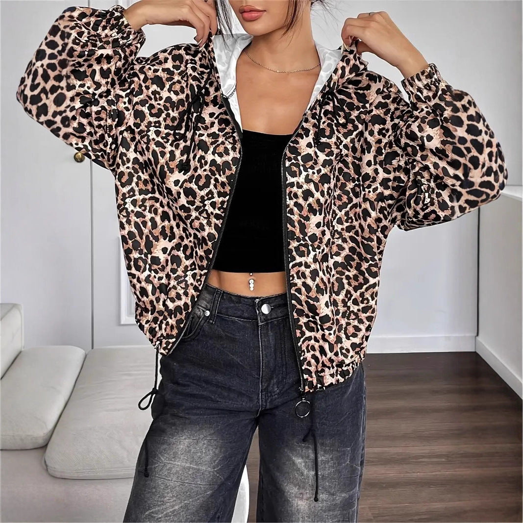 Damen leichte Kapuzenjacke im trendigen Leopardenmuster R&B