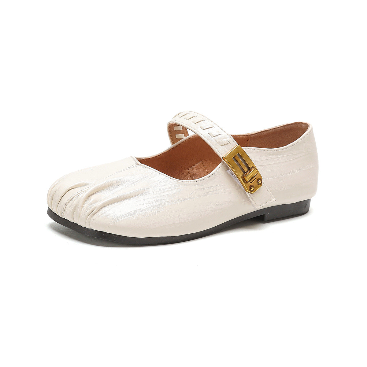 Damen Ballerinas mit dekorativem Riemenverschluss und hochwertiger Lederoberfläche