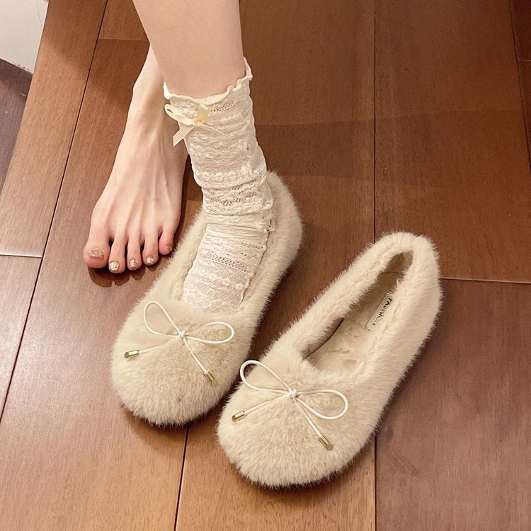 Damen Flauschige Pantoffeln mit dekorativem Bow R&B