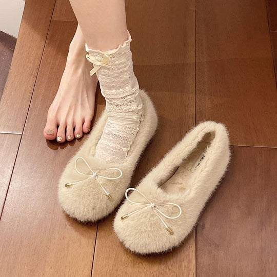Damen Flauschige Pantoffeln mit dekorativem Bow R&B