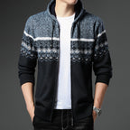 Herren gemusterte Strickjacke mit Kapuze und komfortablem Schnitt