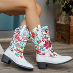 Damen Cowboy-Stiefel mit floralem Stickmotiv und komfortablem Blockabsatz R&B