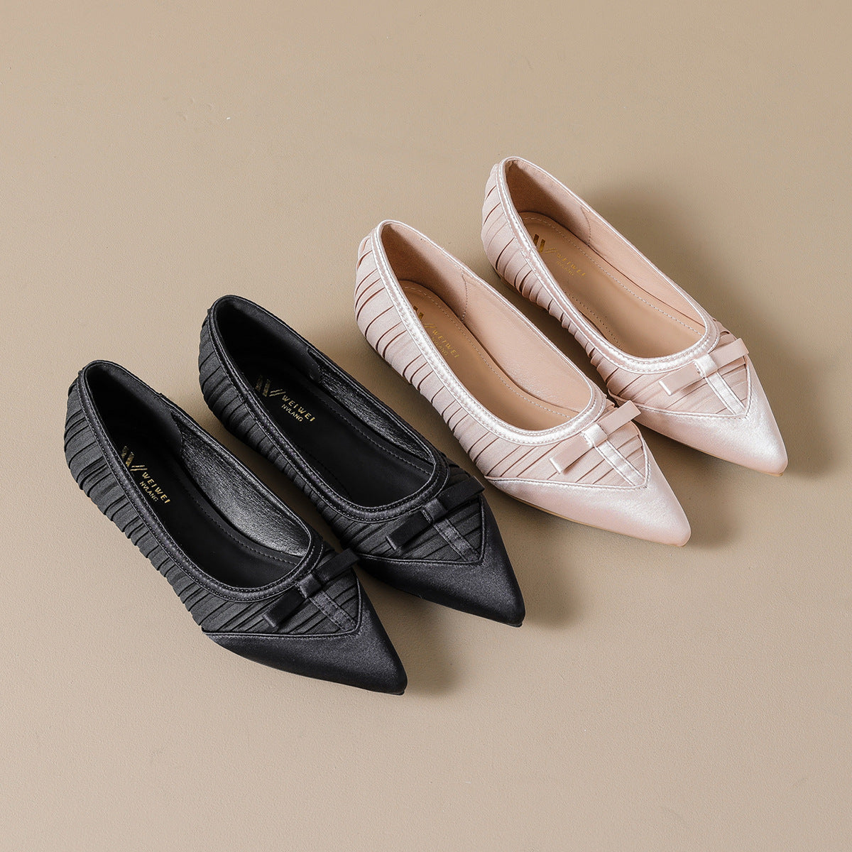 Damen Spitzenschuhe mit modischem Faltendesign und eleganter Schleifenapplikation