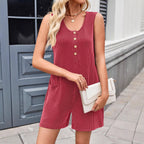 Damen Jumpsuit mit strukturiertem Muster und dekorativen Knöpfen R&B