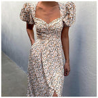 Damen Midi-Kleid mit ballonartigen Ärmeln und aufregendem Muster R&B