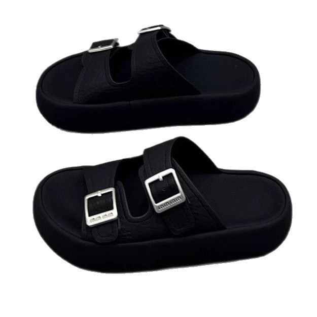 Damen komfortable Plattform-Pantoletten mit verstellbaren Riemen und ergonomischer Innensohle R&B