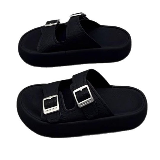 Damen komfortable Plattform-Pantoletten mit verstellbaren Riemen und ergonomischer Innensohle R&B