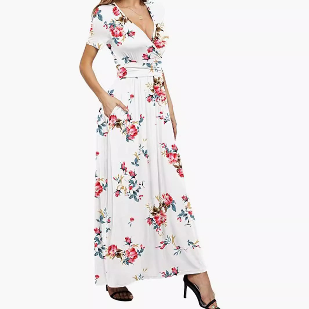 Damen Maxikleid mit tiefem V-Ausschnitt und floralem Design R&B