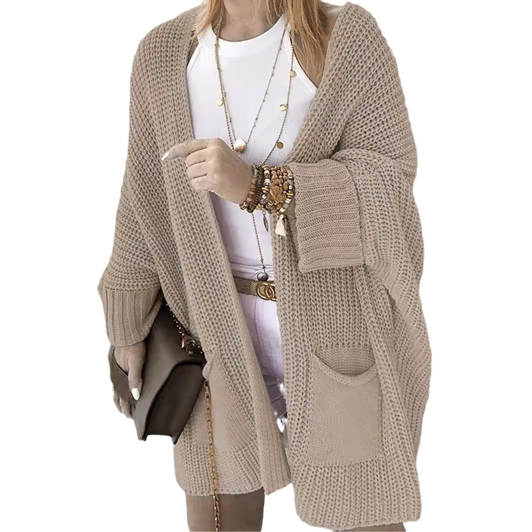 Damen Grobstrick-Cardigan mit offenen Ärmeln und praktischen Eingrifftaschen R&B
