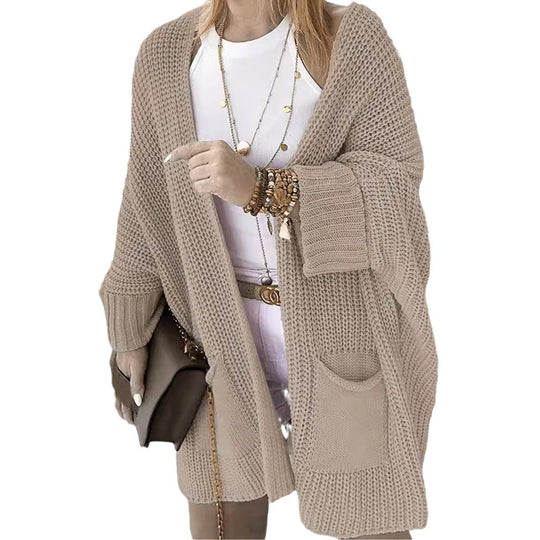 Damen Grobstrick-Cardigan mit offenen Ärmeln und praktischen Eingrifftaschen R&B