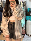 Damen gestreifte Overshirt-Bluse im lässigen Schnitt mit übergroßen Ärmeln