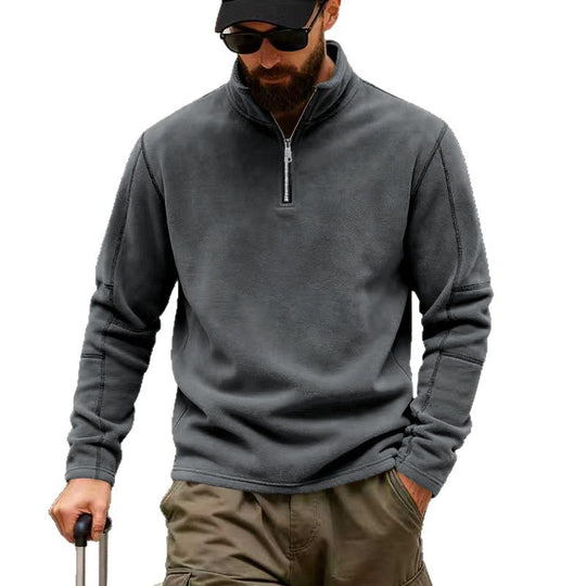 Herren nan leichter Fleece-Pullover mit halbem Reißverschluss und Stehkragen R&B