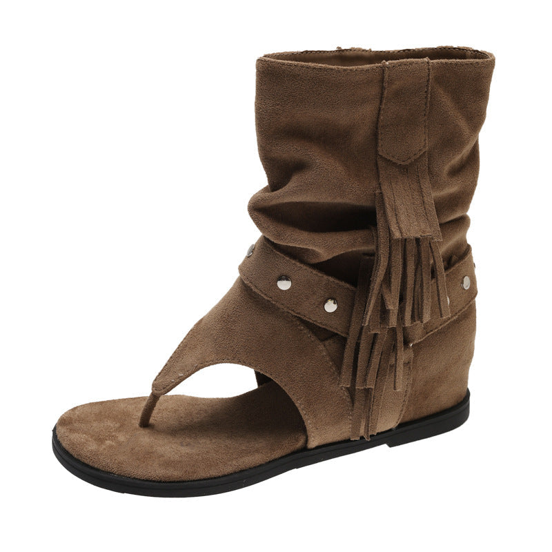 Damen Sandalen mit fransigem Design und modischem Absatz R&B