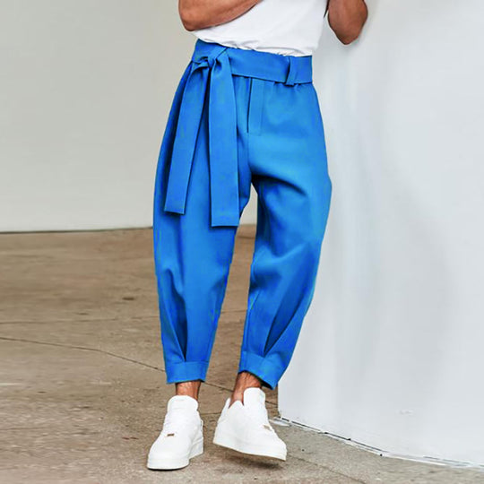 Herren elegante Freizeithose mit bindbarem Taillenband und weitem Schnitt R&B
