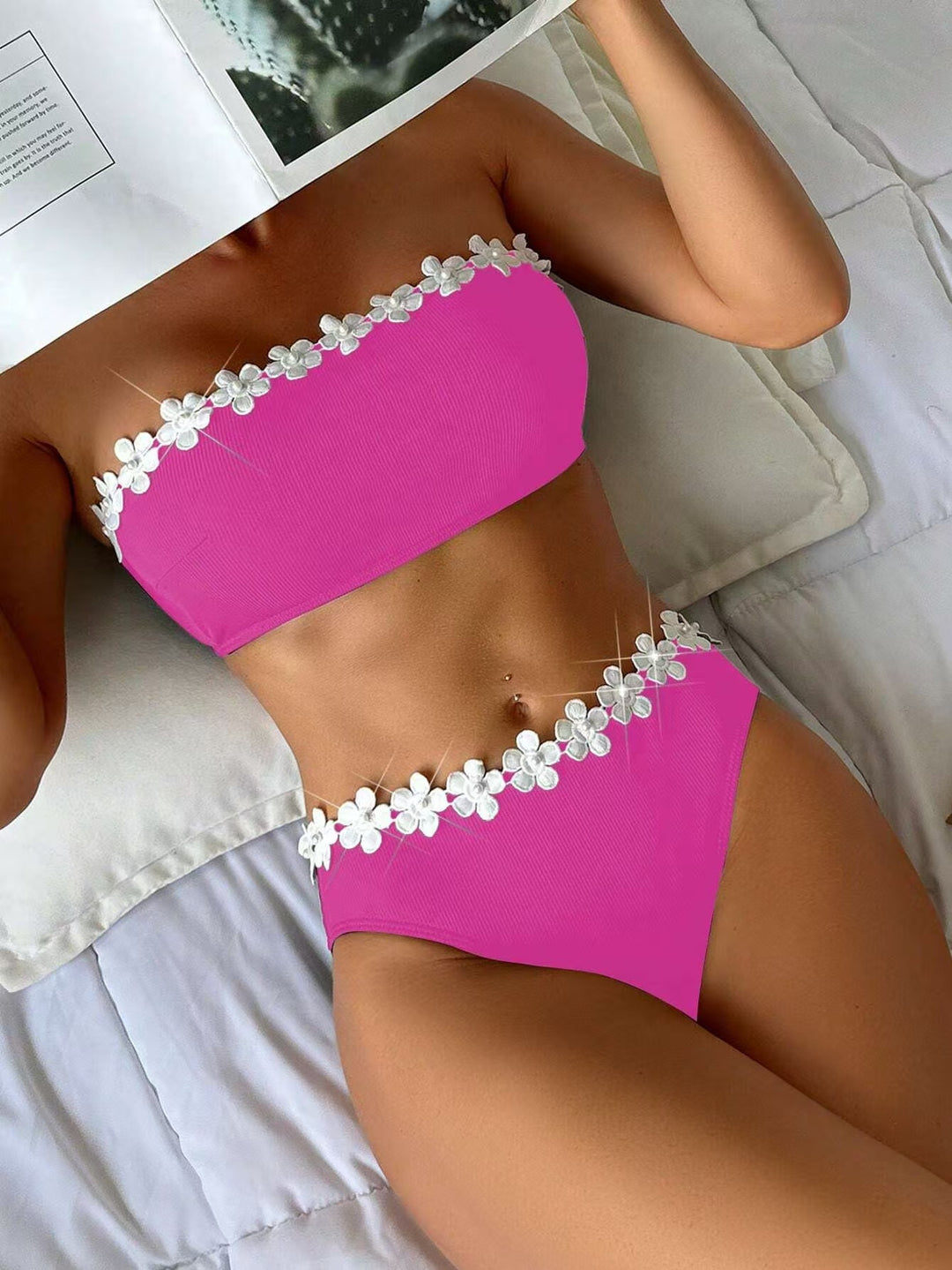 Damen Bandeau-Bikini mit floralen Akzenten R&B